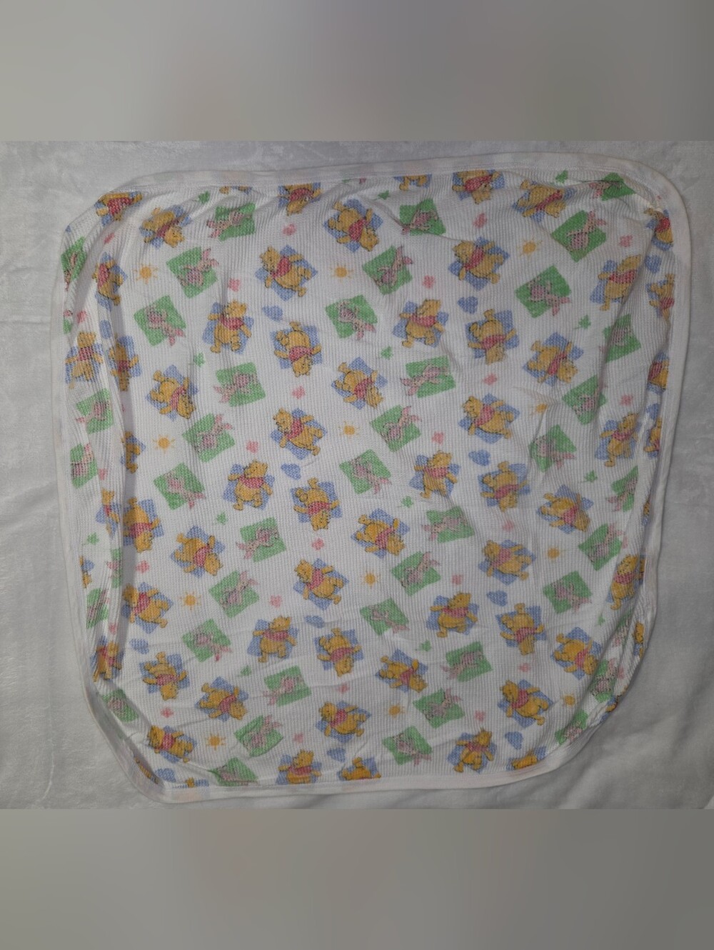 Vintage Y2k 90s Disney Pooh Thermal Waffle Knit Baby Blanket - Picture 2 of 3